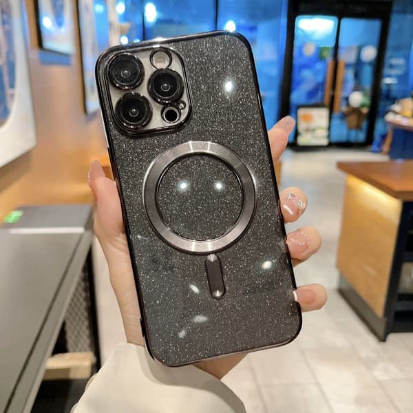 Etui til iPhone 17PRO Sort Elektropletteret Glitter Magnetisk