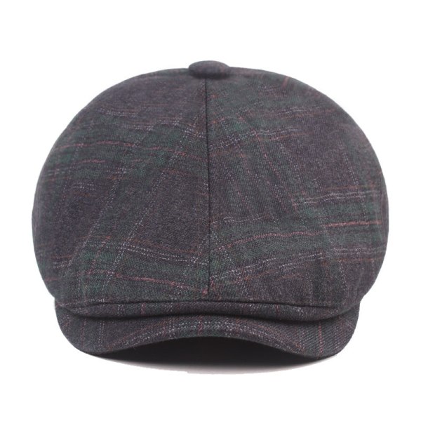 Barettihattu Taiteellinen nuorten ruudullinen kangas Brittiläinen retrobaretti 2021 kevään ja syksyn miesten huipullinen cap Black M（56-58cm）