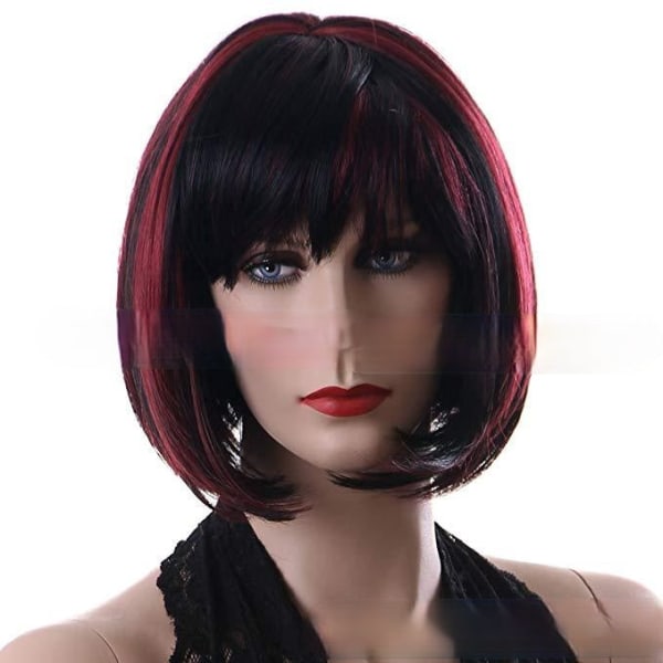 Naisten peruukki Musta Gradient Viini Punainen Air Bangs Bob Haircut W258