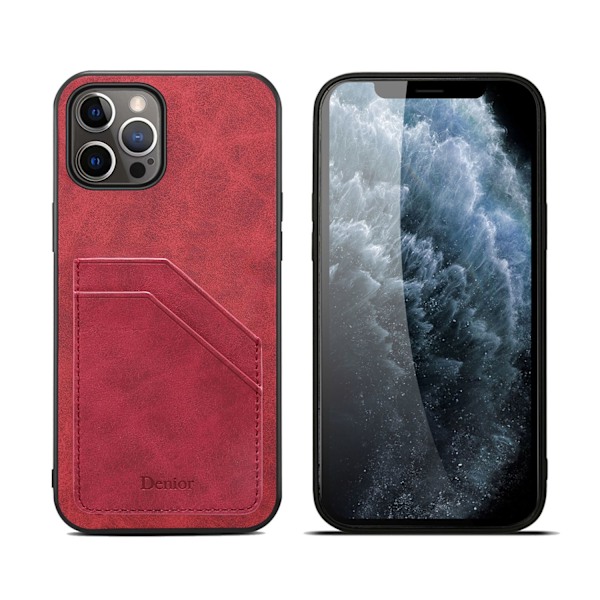 Fodral för iPhone 13 Mini röd kortplats fullnarvigt kalvskinn anti-fall