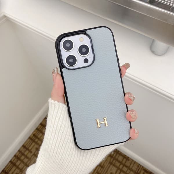 Etui til iPhone 13pro lychee mønster fuld H grå blå læder trendy mærke