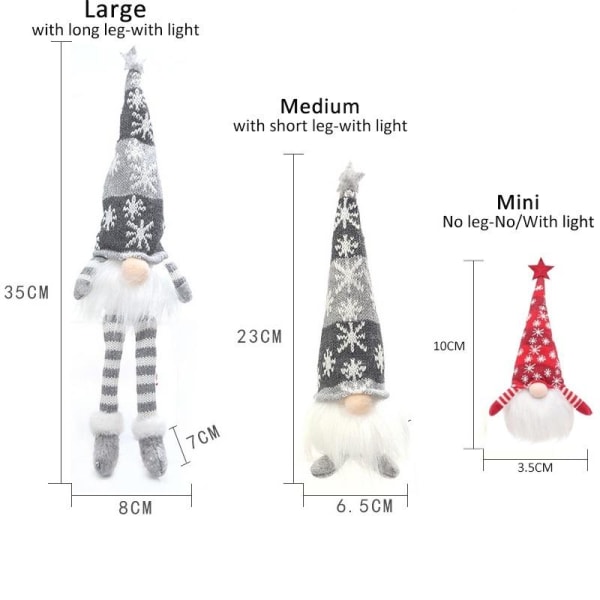 Santa Gnome juledekoration med stjernehat Rudolph tegneserie plysdukke glødende Grey Large-long leg
