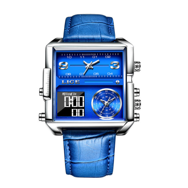 Herrklockor Vattentät watch Multifunktionell elektronisk watch Quartz Watch Gift Belt Silver Blue