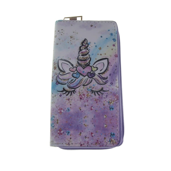 Unicorn Pu Lang glidelås myk lommebok Horisontal firkantet lommebokutskrift med glidelås Light purple