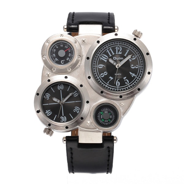 Herreklokker Large Dial Compass Quartz Watch Gift Black
