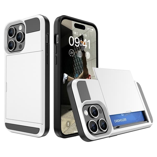 Skal för iPhone 14 skjutbart kortfack vit slot armor