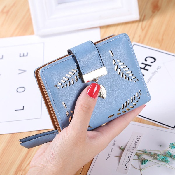 Naisten lompakko kolikkokukkaro korealaistyylinen lyhyt vetoketju solki ontot lehdet pieni korttipidike Black