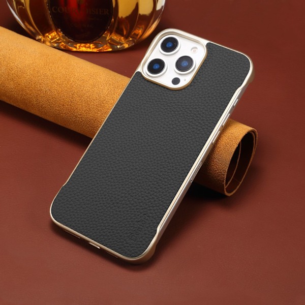 Etui til iPhone 16 Pro Max sort lychee læder trådløs opladning