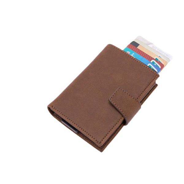 Bus Card Sleeve Hand Push Switch Bankkort Kreditkort Antimagnetisk kortholder RFID tegnebog Deep Brown 112*82*26MM