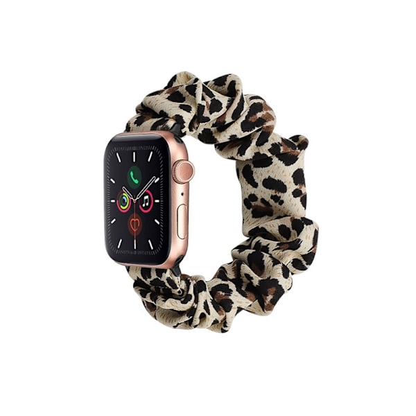 Urrem til Apple Watch iWatch 38/40/41 Størrelse L Sølv Metal Connector Gul Leopard