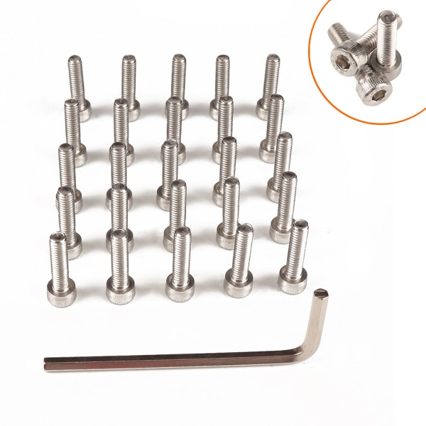 25 stk 304 rustfrit stål cylinder med topskrue med skruenøgle M3 X 20mm M3