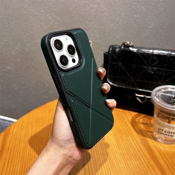 Etui til iPhone15 SJ6 [foldbar kortslot] mørkegrøn foldbart stativ læder slot blød