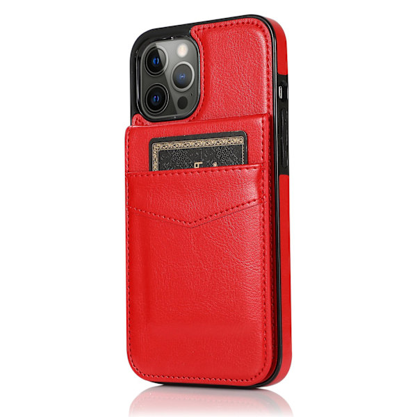 Kotelo iPhone 15 Pro Maxille 250 punainen takakorttipaikka ylös ja alas avattava jalustateline