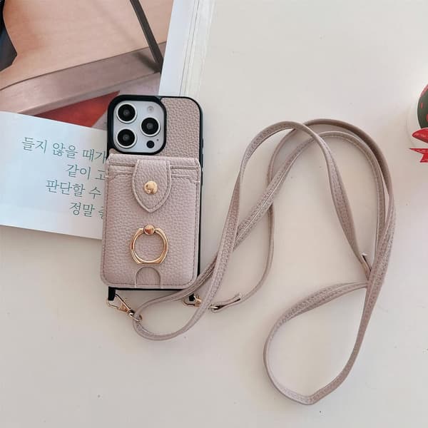 Etui til iPhone 13 Pro khaki crossbody multi-kort ring solid heldekkende anti-fall lær Japan