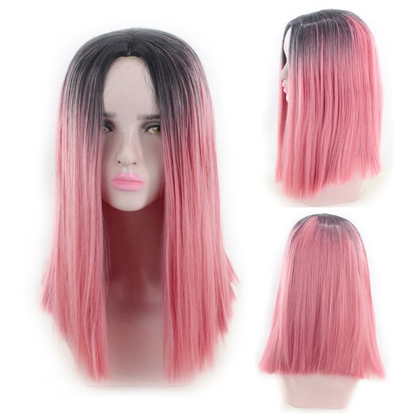 Kvinder paryk Sort Pink Gradient Farve Wave Kort lige hår Ombre Pink Parykker Cos W381