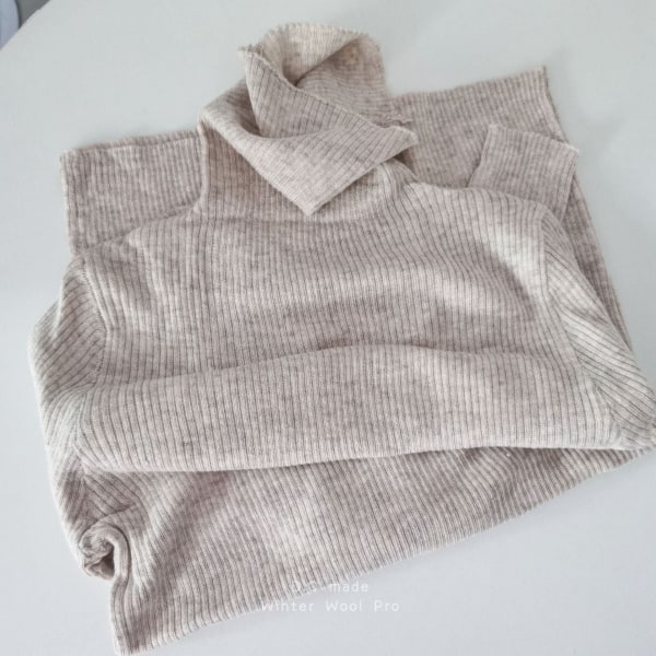 Kvinder Strik Efterår Vinter Sweater Enkel Uld Løje Krave Bund Indvendig træ Øre rullekrave White 58*83*61cm