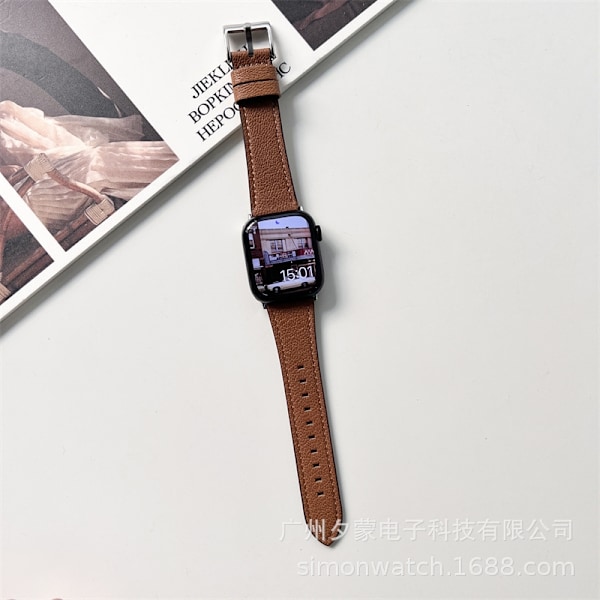 Kellon ranneke Apple Watch iWatch 42mm 10. sukupolven vaaleanruskea hopeasolki