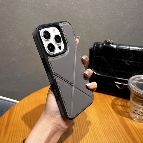 Fodral för iPhone15Pro SJ4 [vikbart kortfack] grått vikbart stativ läderfack mjukt