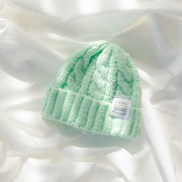Varm vinterstrikket hue hue ren farve japansk snoet uldgarn kvinder koreansk stil unisex Powder Green M 55-58cm