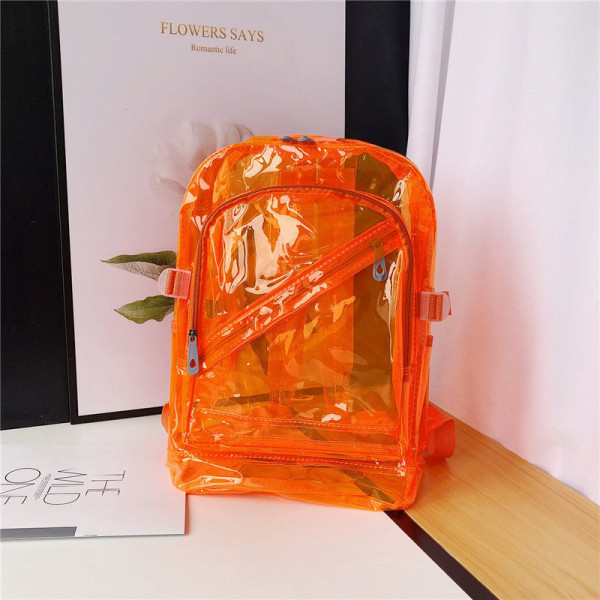 Kvinder pige rygsæk skuldertaske skoletaske Plastic Skoletaske Candy Transparent PVC Plastic Jelly Skoletaske Orange Red