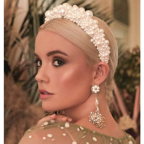 Stort Baita Fashion Pearl hodebånd, bred versjon av brudeballhodebånd White