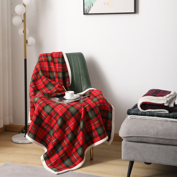 Tæppe Lammeuld Plaid Plain Cover Tæppe Office Nap Blanket Nap Blanket Red and green plaids