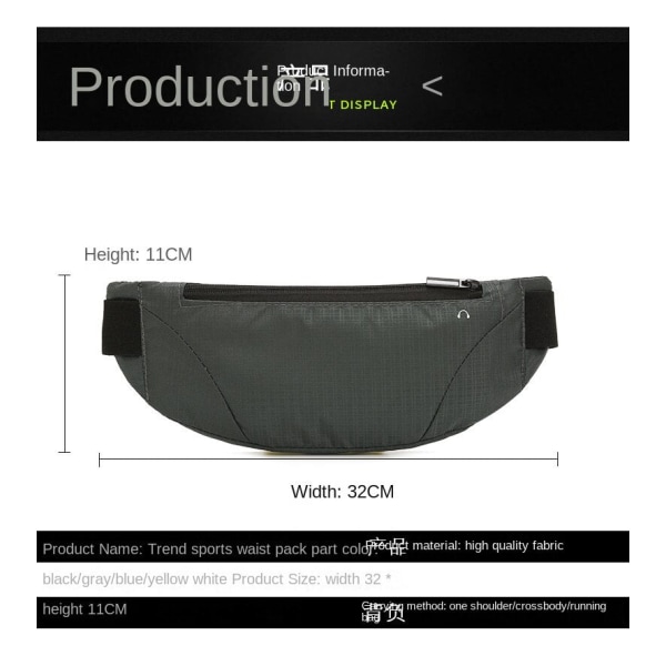 Fanny Pack Løbebælte Taljetaske Organizer Sport Stor Kapacitet Fitness NO.22 Black 38*12*1