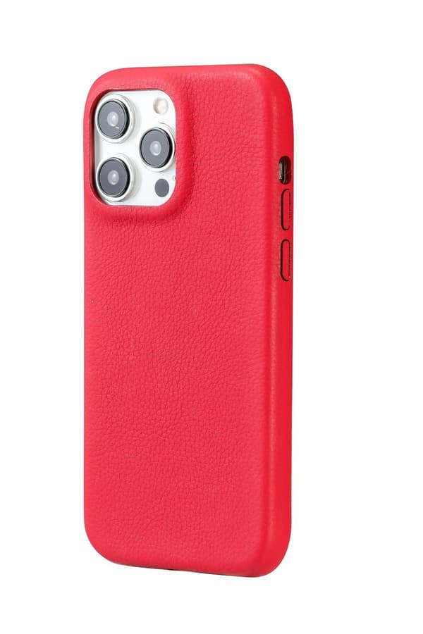 Etui til iPhone 13 knallrød solid litchimønster full bakside fire sider japansk stil a