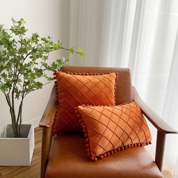 Ensfarvet fløjl Rhombus Plys kuglekvast Sofa pudebetræk Autumn Fragrance 45*45cm