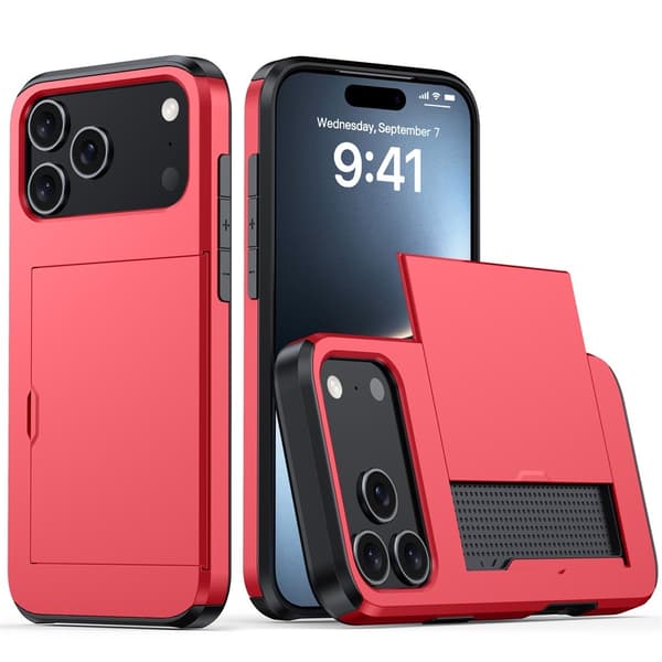 Punainen liukukorttipidike lompakkokotelo iPhone 17 Prolle