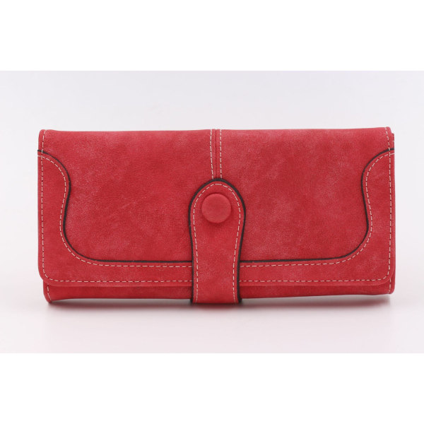 Damplånbok myntväska i koreansk stil matt spänne Långt Pu Tri-Fold handväska Korthållare Red