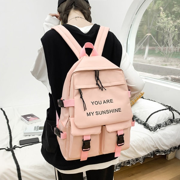 Naisten tyttöreppu olkalaukku koululaukku Naisten lukioopiskelija Suurikapasiteettinen kampus Pink 33*12*40cm