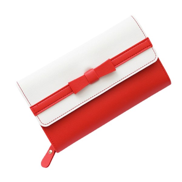 Naisten lompakko kolikkokukkaro Tyttö Heart Bowknot Fresh Käsilaukku Magneettinen Snap Useita korttipaikkoja Suuri kapasiteetti pitkä vetoketju Bright red