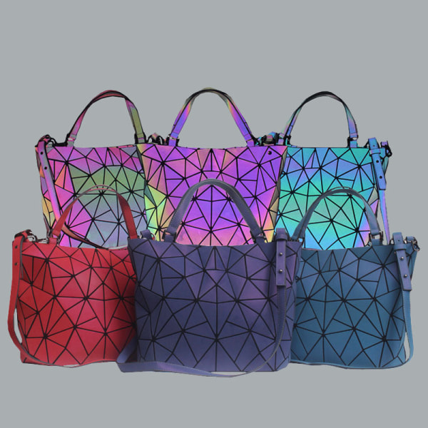 Kvinner Dame Handbag Geometrisk Bag Luminous Bucket Bag Diamond Grid Folding Purple luminous