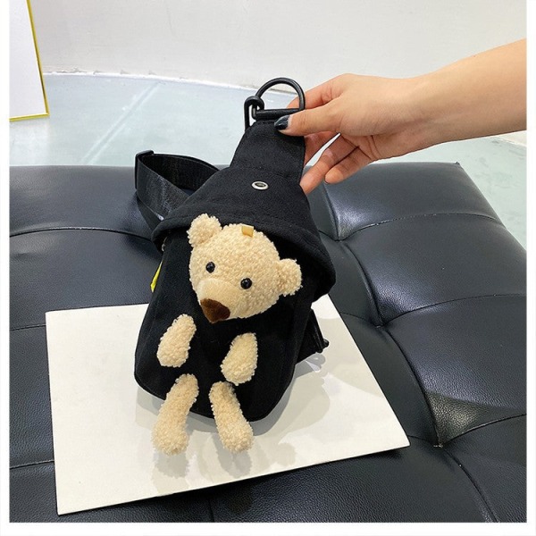 Miehet naiset Fanny Pack Waist Bag Bear japanilainen naisten kangas Crossbody naisten olkapää Black