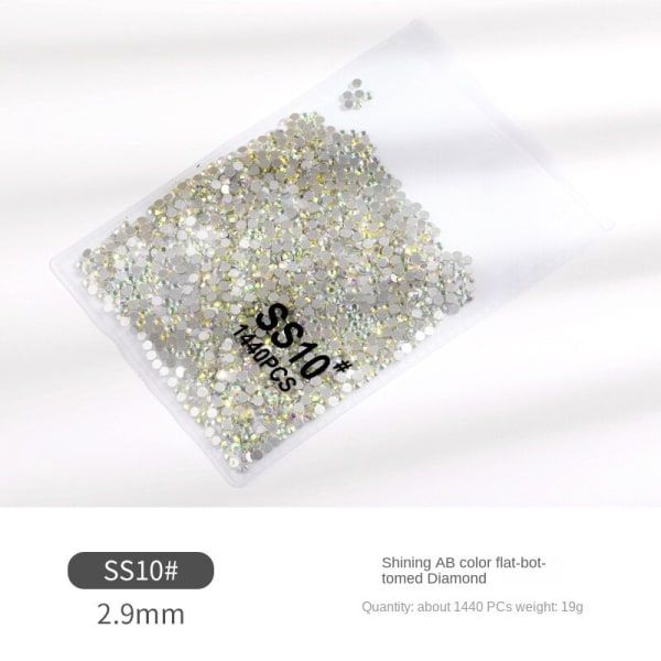 Nageldekorationer för Nail Art AB Flat Botten Strass Transparent Manikyr Dekoration Glasborr SS10(1440 PCs) AB