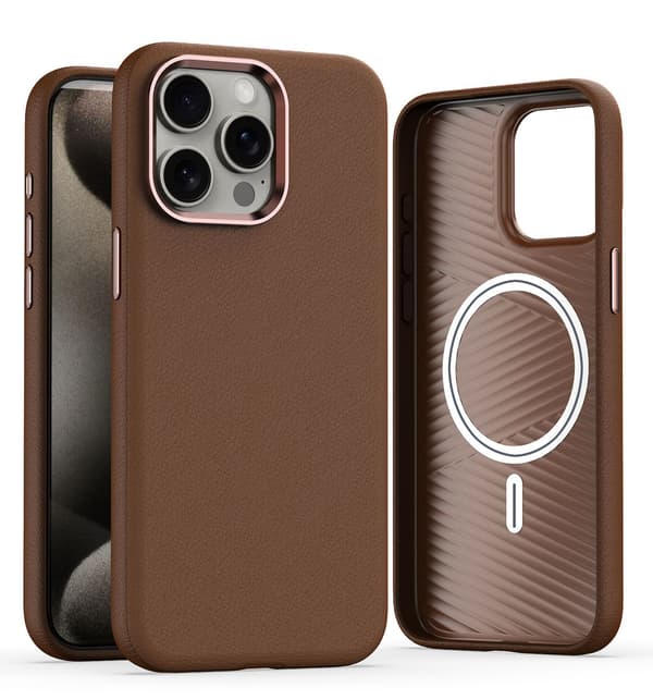 Etui til iPhone 16, brun magnetisk type, magnetisk lær, full anti-fall