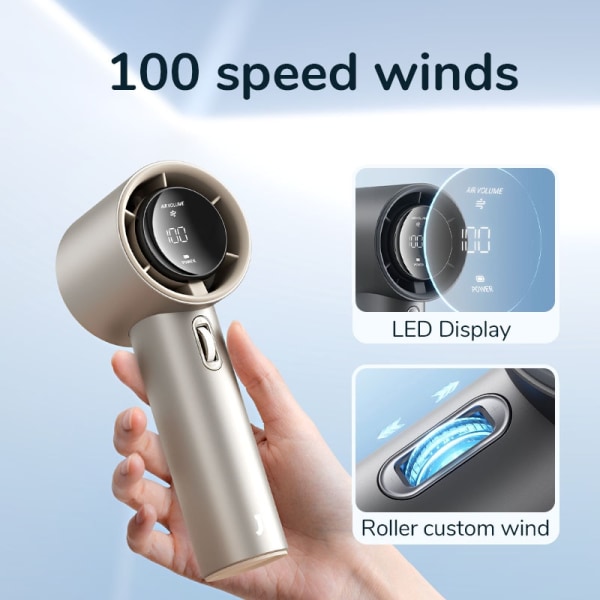 JISULIFE bærbar håndblæser, 100 vindhastigheder, mini håndholdt blæser uden blade, USB genopladelig personlig 3600mAh Blue