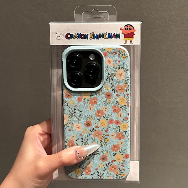 Fodral för iPhone 13 Pro Små blommiga grenar litchimönster ljusgrön litet klart läder medium