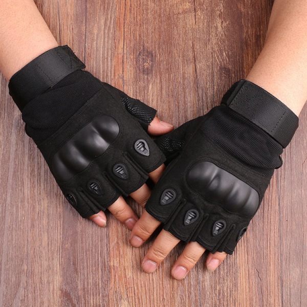 Kvinder Mænd Cykelhandsker Tactical Outdoor Riding Military Fans Anti-Cut Hard Shell Half Finger Black-2 M