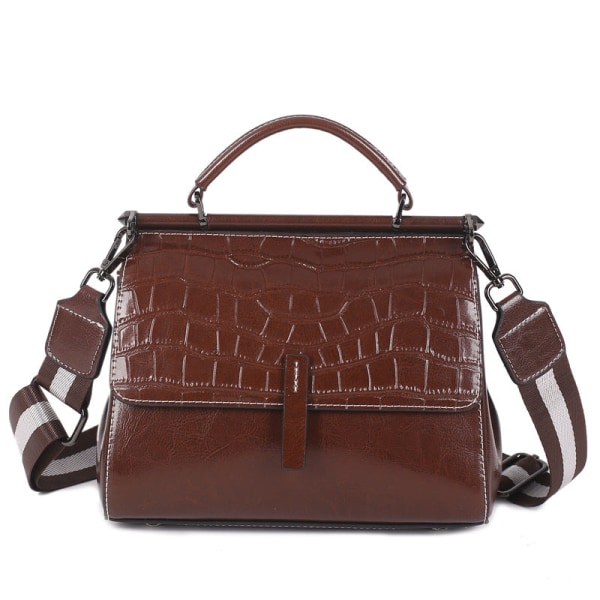 Läderhandväska för kvinnor Krokodilmönster Läderaxel Mode Bärbar läderväska boskapskinn Coffee