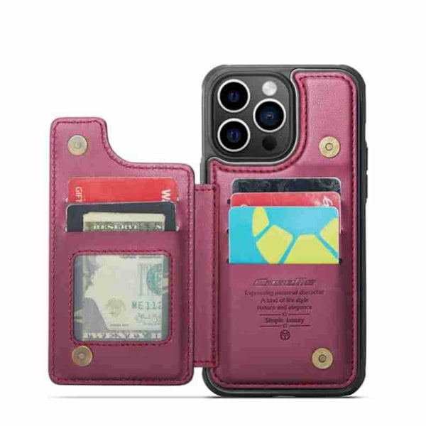 Fodral för iPhone 13 Burgundy stöldskydd borstat läder plånbok multifunktionsstativ