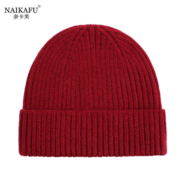 Lämmin talvi neulottu pipo hatut korealaistyyliset naiset yksivärinen hihallinen cap Unisex Cuffed small hat-wine red M