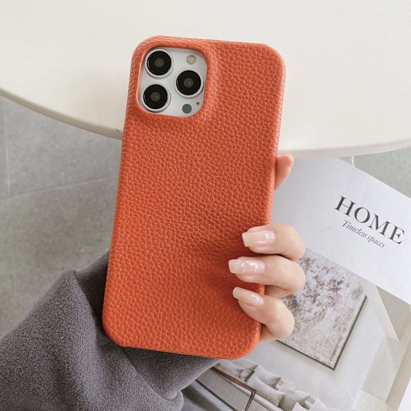Etui til iPhone15pro orange lychee læder look