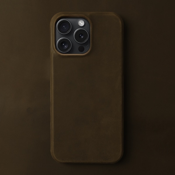 Fodral för iPhone 13 Pro Max Crazy Horse Grain Läder Mörkbrun Stöttåligt