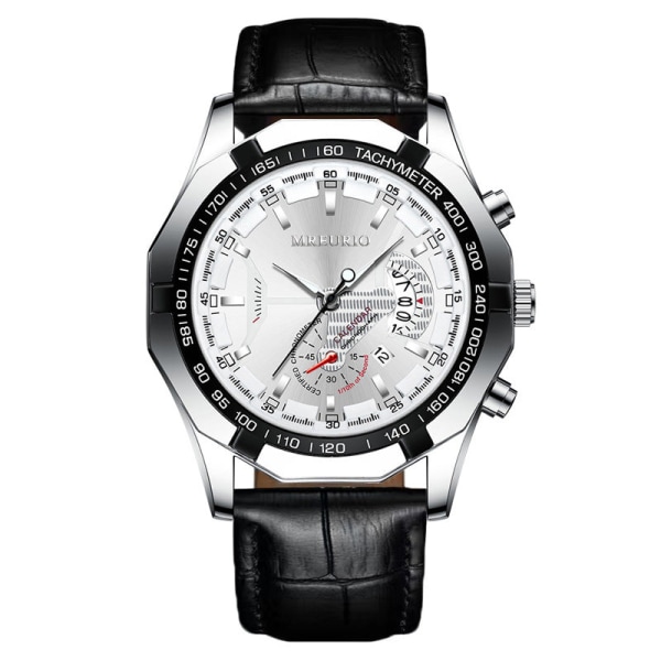 Herreklokker Large Dial Calendar Creative Fashion Herreklokke Gave White shell and black