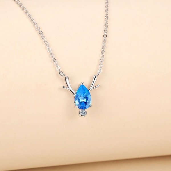 Kvinner Halskjede Kjede Choker Anheng Smykker Jenter Gave Diamant S925 Sølv Zircon Antlers White gold color (blue zirconium) 925 silver