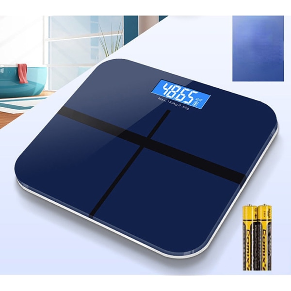 Kropsvægtsvægt Badeværelse rund hjørne Platform digitalt glas Elektronisk opladningsintelligens Blue 26*26cm