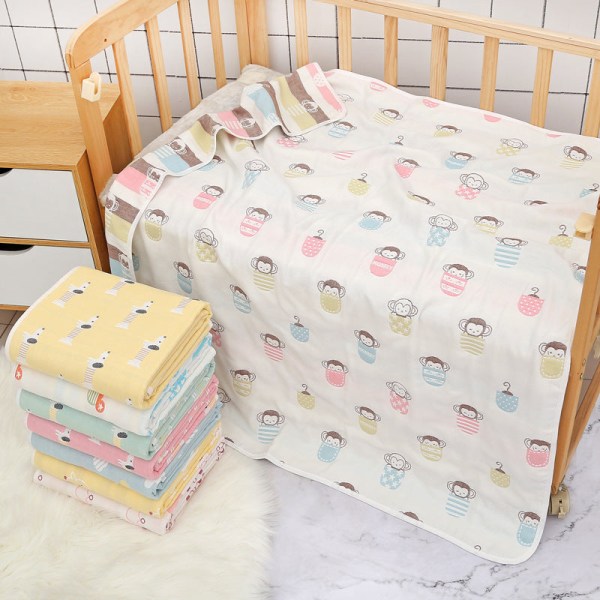 Babygaze badehåndklæde født bomuld Jacquard Seks lags betræk tæppe Sommer børnehave håndklæde tæppe Pink Crown 120*150cm