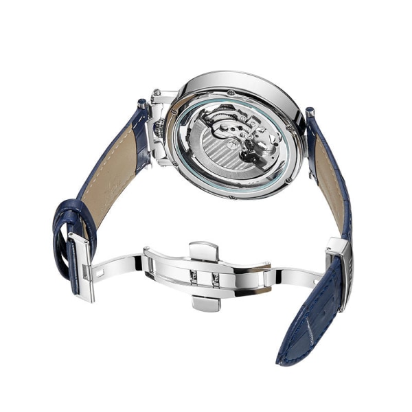 Miesten kellot ontto, läpinäkyvä todellinen Tourbillon vedenpitävä lahja silver case Blue Ribbon